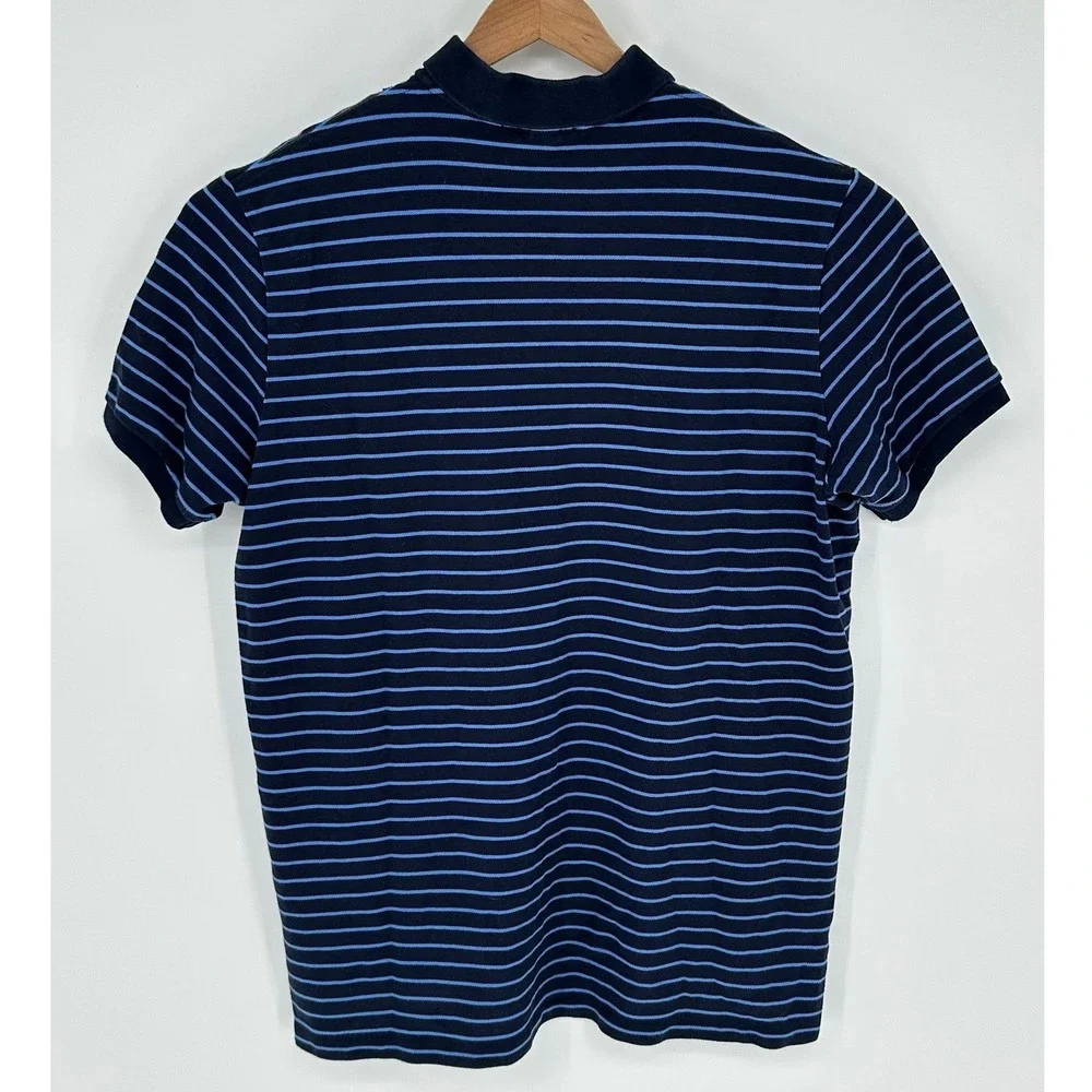 Polo Ralph Lauren Mens XXL Custom Fit Navy Blue Striped‎ Short Sleeve Polo Shirt
